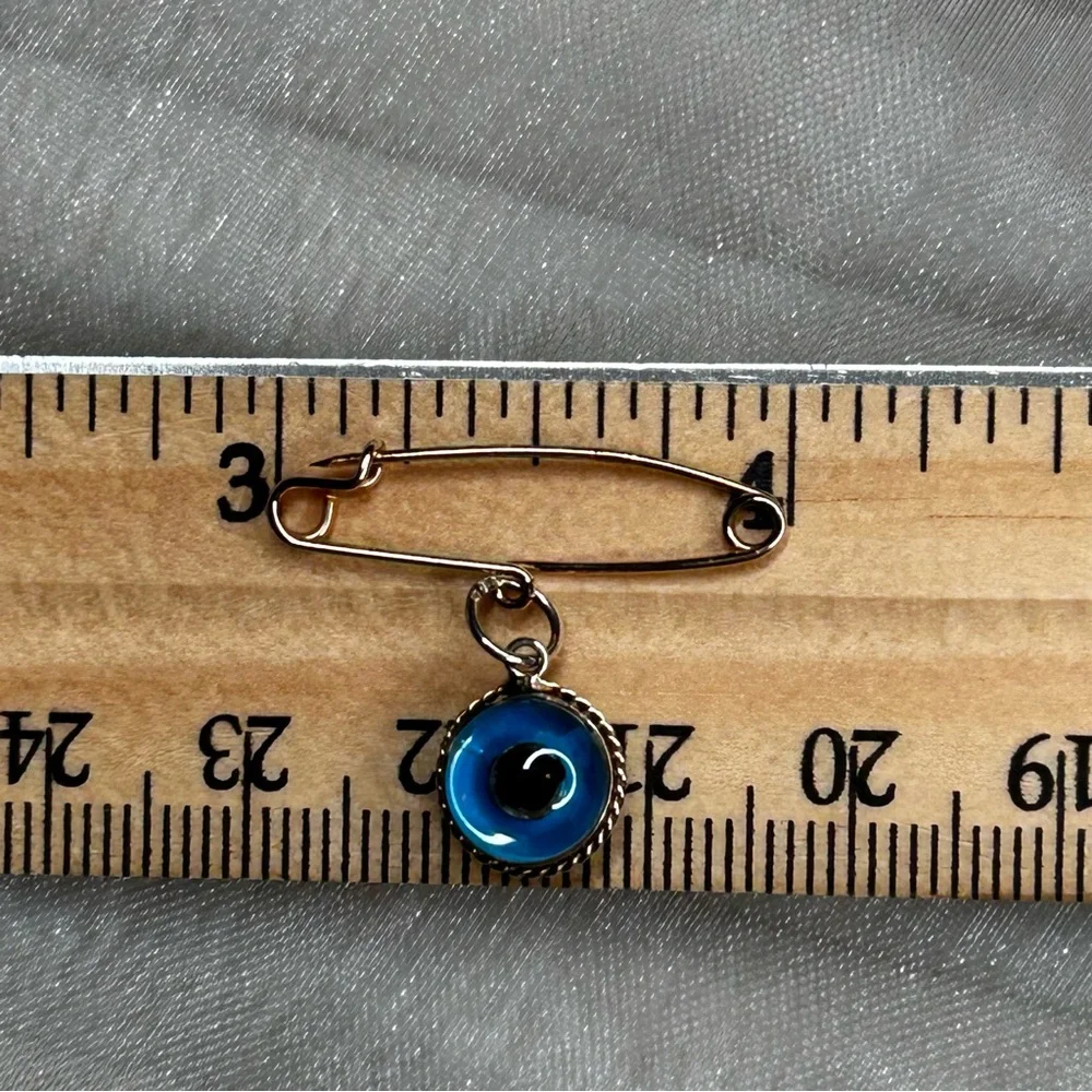 NEW - Vintage 14KT Solid Gold Evil Watchful Eye Safety Pin Pendant Charm Lucky